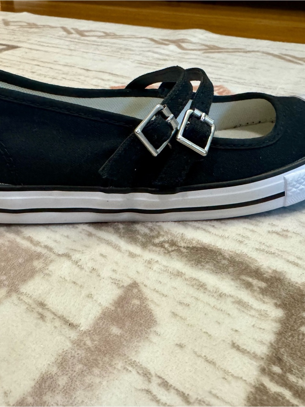 Converse Black Canvas Mary Jane Sneakers with White Toe Cap and Double Straps - Picture 2 of 6